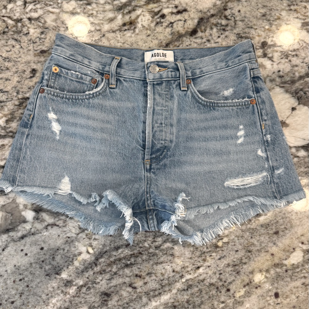 AGOLDE Parker Women's Distressed Button-Fly Cut Off Denim Shorts - Size 24